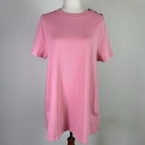 Sezane Selena Dress Bubblegum Pink Size Medium Organic Cotton‎ Shoulder Buttons